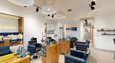 Modern salon interior with stylish seating at The Loft, Canmore, Alberta, CA.