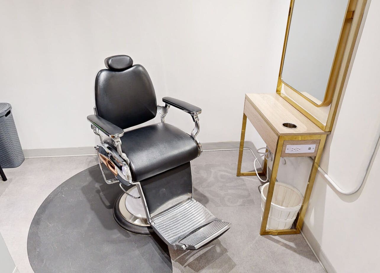 Modern styling chair at The Loft, Canmore, Alberta, CA offering luxurious hair services.