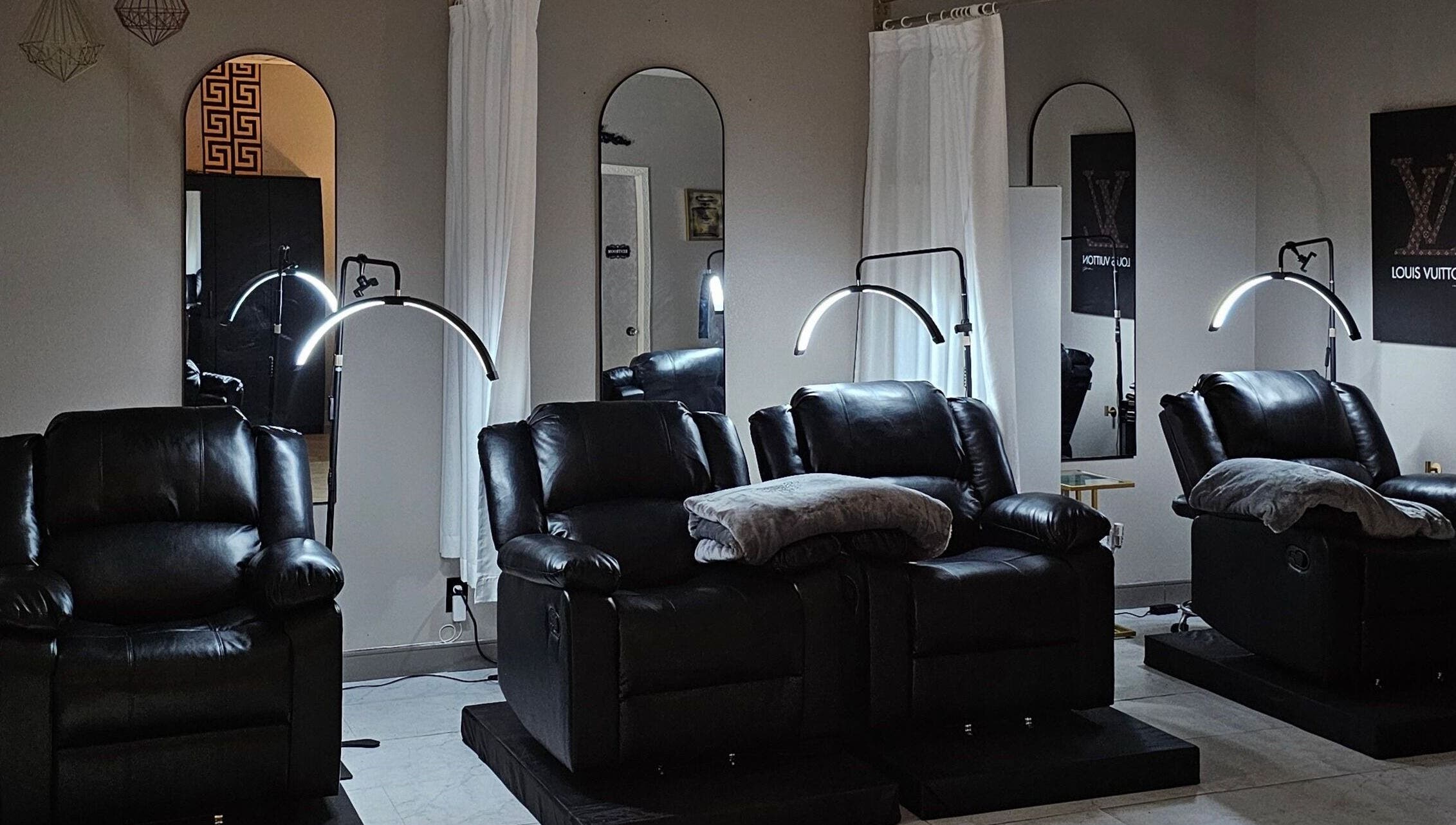 Cozy reclining chairs at The LVSH Salon, Las Vegas, Nevada, US, inviting relaxation and comfort.