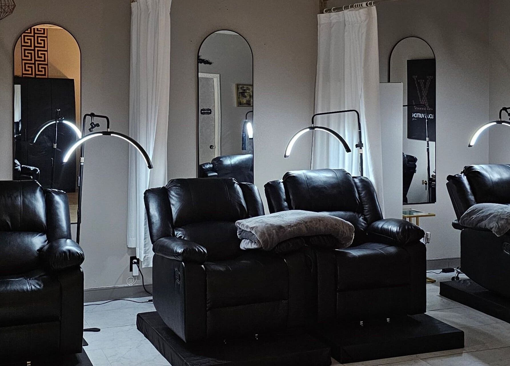 Cozy reclining chairs at The LVSH Salon, Las Vegas, Nevada, US, inviting relaxation and comfort.