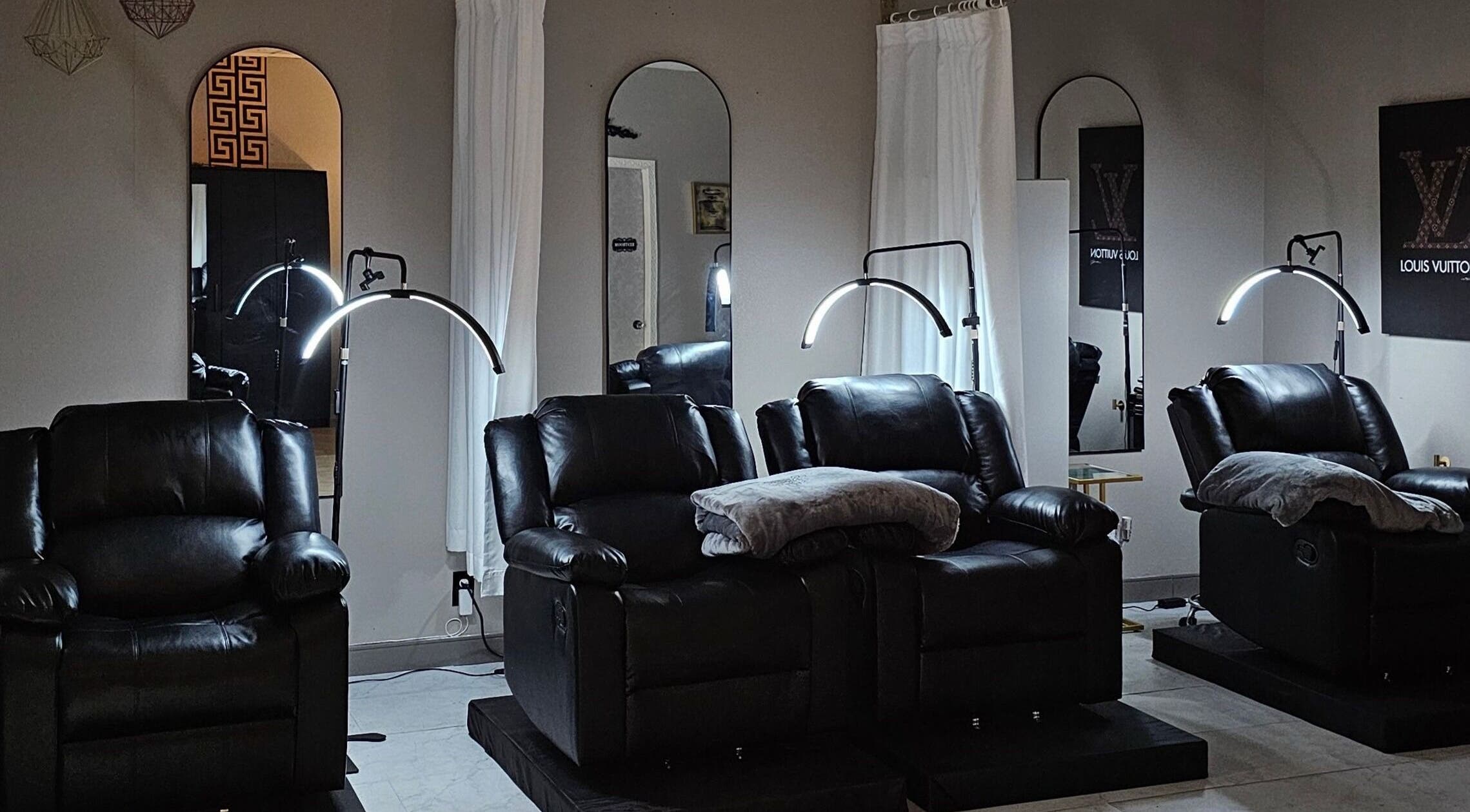 Cozy reclining chairs at The LVSH Salon, Las Vegas, Nevada, US, inviting relaxation and comfort.