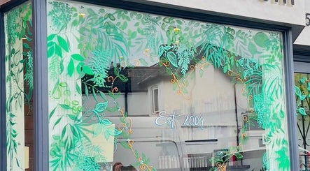 Lush window design at Hair by Stephanie Shaffi, Birmingham, England, GB.