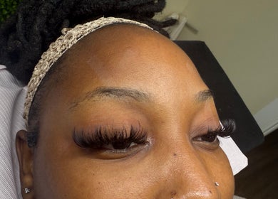 Close-up of eyelash extensions at Kiss My Lash, Nassau, New Providence, BS.