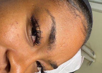 Close-up of eyelash extensions at Kiss My Lash, Nassau, New Providence, BS.
