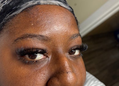 Close-up of eyelash extensions at Kiss My Lash, Nassau, New Providence, BS.