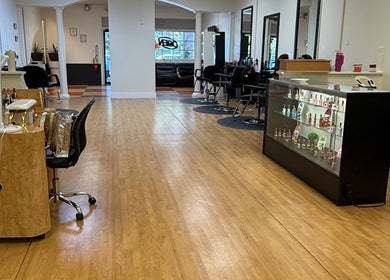 Spacious interior of Valeria’s Beauty Studio in Kennesaw, Georgia, US, showcasing stylish salon setup.