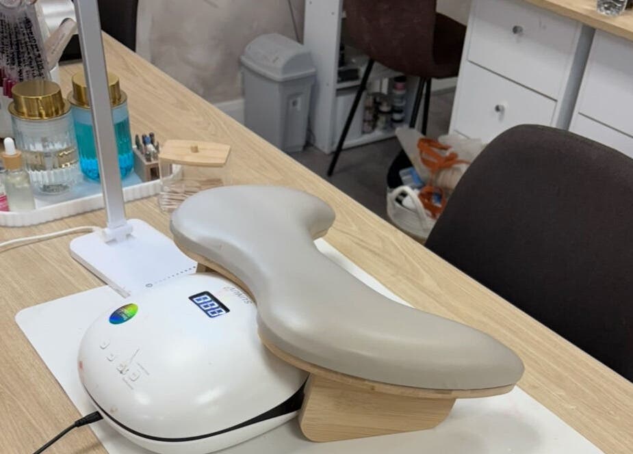 LuxeLocksBySeren in Connah's Quay, Wales, GB showcases a chic, organized mani-pedi station with beauty essentials.