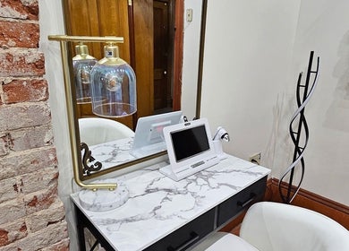 Chic vanity setup at Centered Wellness Clinic and Spa in Wentzville, Missouri, US offers a serene ambiance.