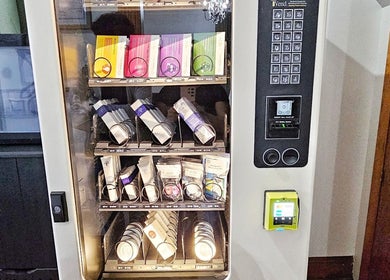 Product vending machine at Centered Wellness Clinic and Spa, Wentzville, Missouri, US offering essential beauty items.
