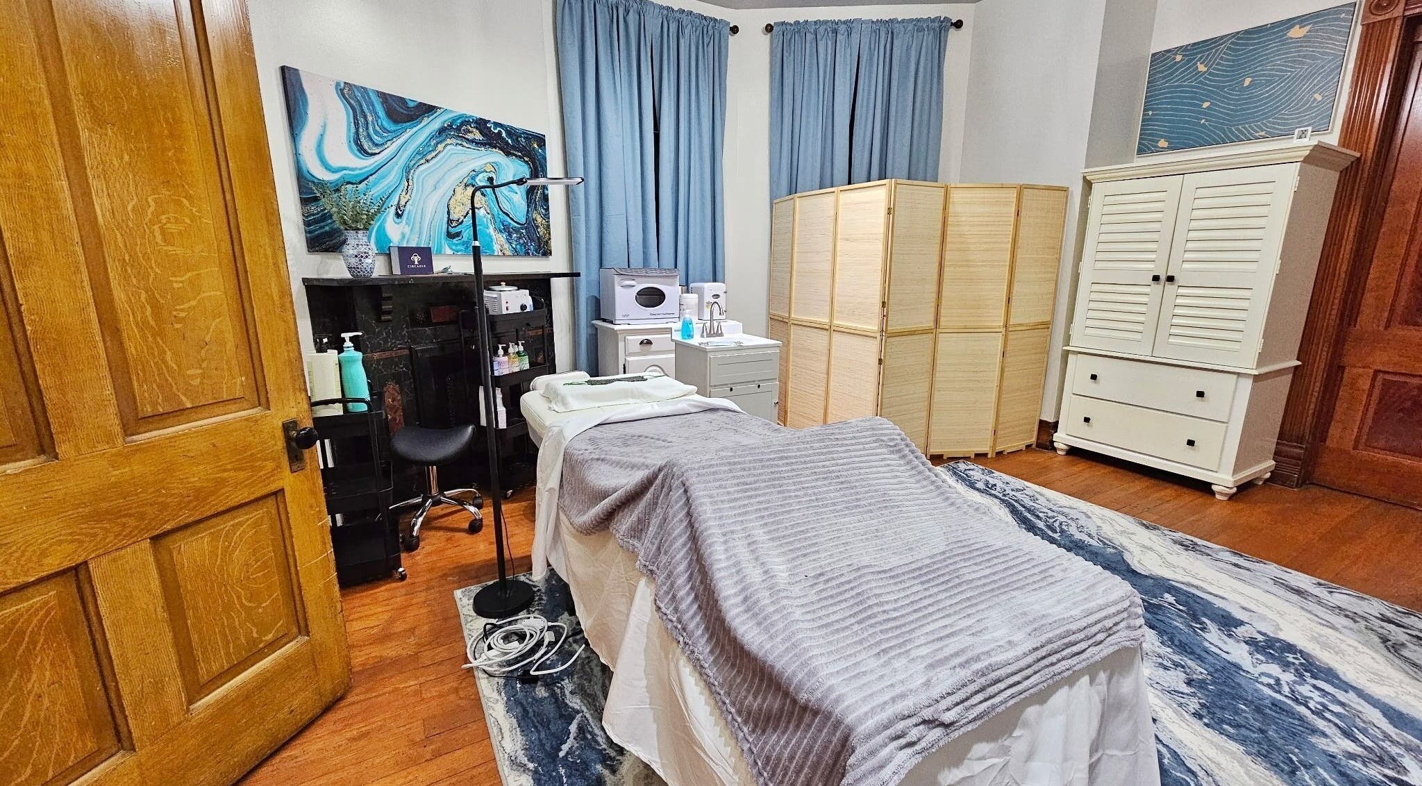 Tranquil spa treatment room at Centered Spa - Head Spa, Massage and Aesthetics in Wentzville, Missouri, US.