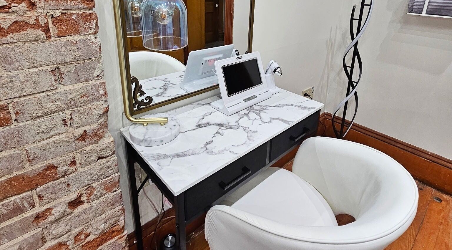 Vanity setup at Centered Spa - Head Spa, Massage and Aesthetics in Wentzville, Missouri, US. Modern and inviting.