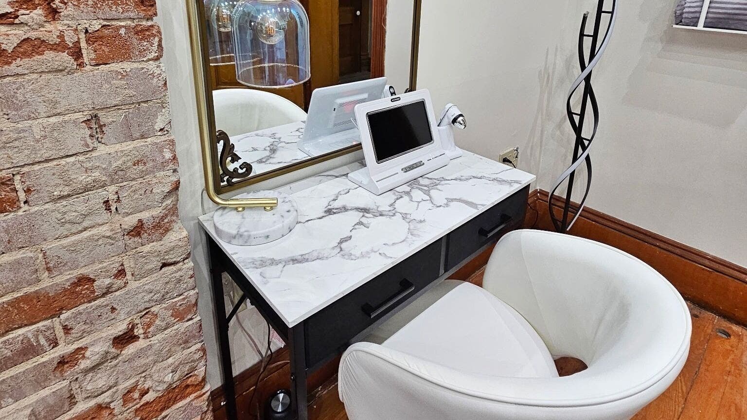 Vanity setup at Centered Spa - Head Spa, Massage and Aesthetics in Wentzville, Missouri, US. Modern and inviting.