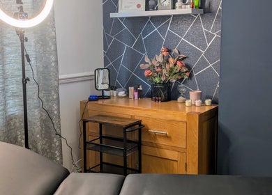 Inviting beauty corner at Stoke Brow Enchantment in Stoke-on-Trent, England, GB with stylish decor and floral accents.