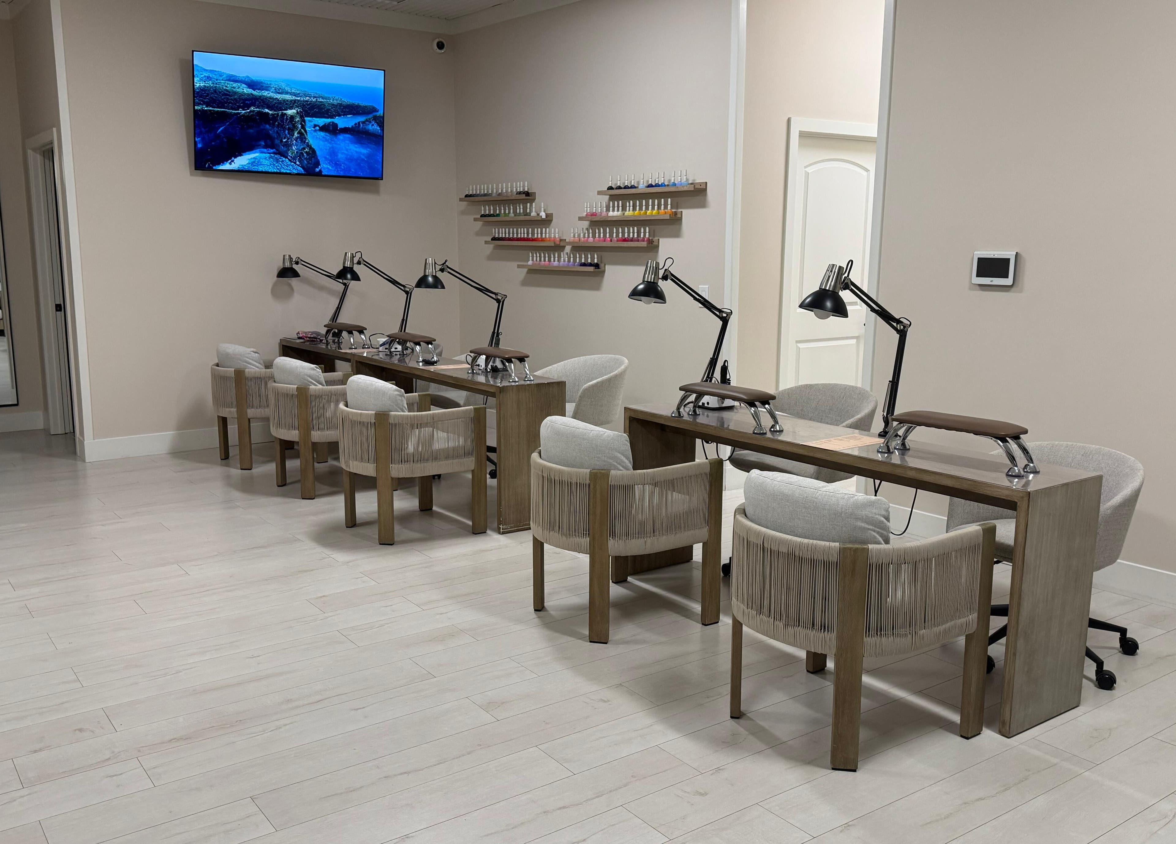 Modern nail station at Amitie Beaute Bar, Los Angeles, California, US offering a serene beauty experience.