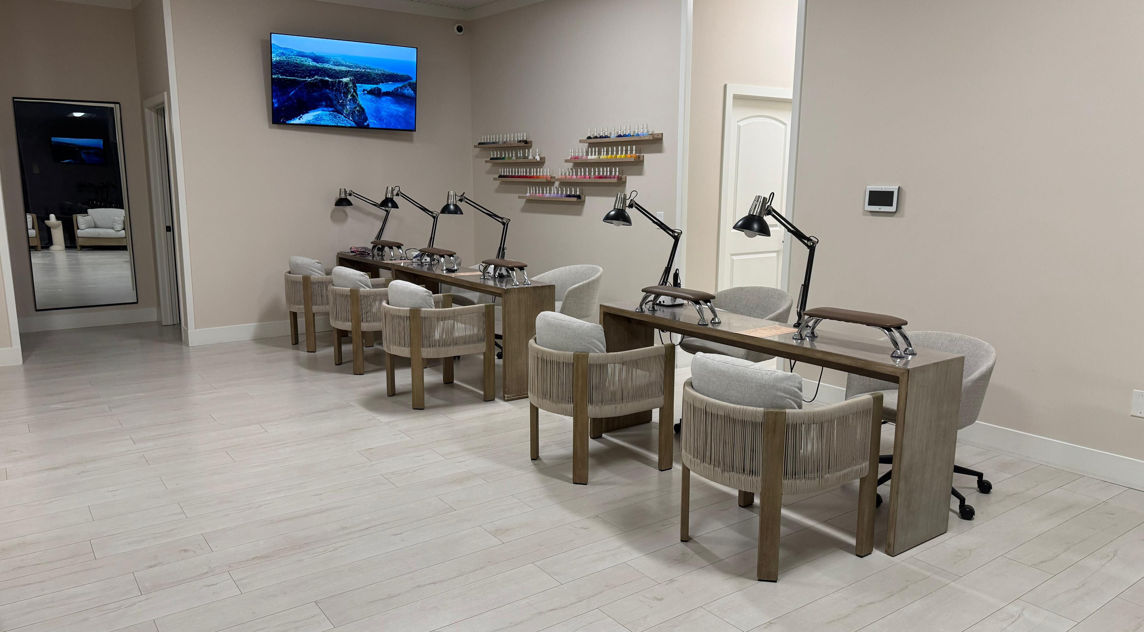 Modern nail station at Amitie Beaute Bar, Los Angeles, California, US offering a serene beauty experience.