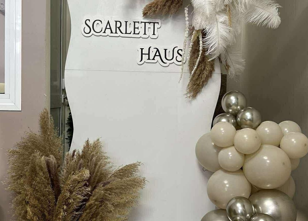 Beautifully decorated entrance with pampas grass and balloons at Karina, Varna, Varna, BG.