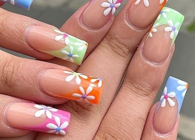 Colorful floral nail art at EM Nail & Beauty in Bray, County Wicklow, IE.