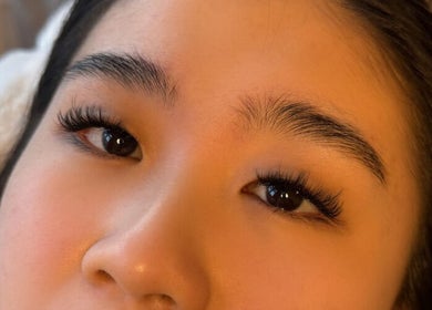 Close-up of styled eyelashes at Nicki Does Beauty in Bristol, England, GB.