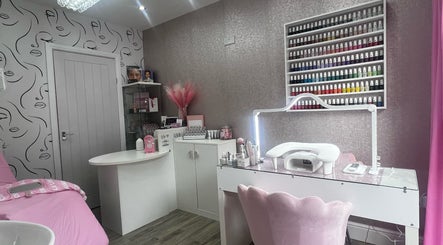 Stylish nail salon interior at Beauty By Amanda, Fforest-fach, Wales, GB with elegant decor and polish display.