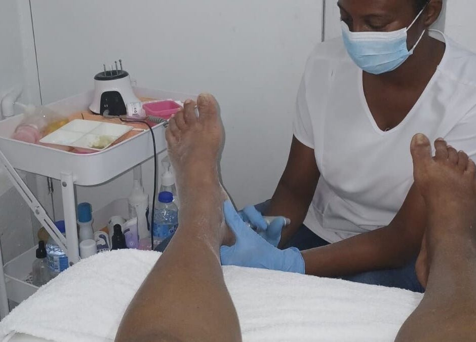 Customer receiving foot treatment at Fingers2toes Beauty Salon, Christ Church, Christ Church, BB.