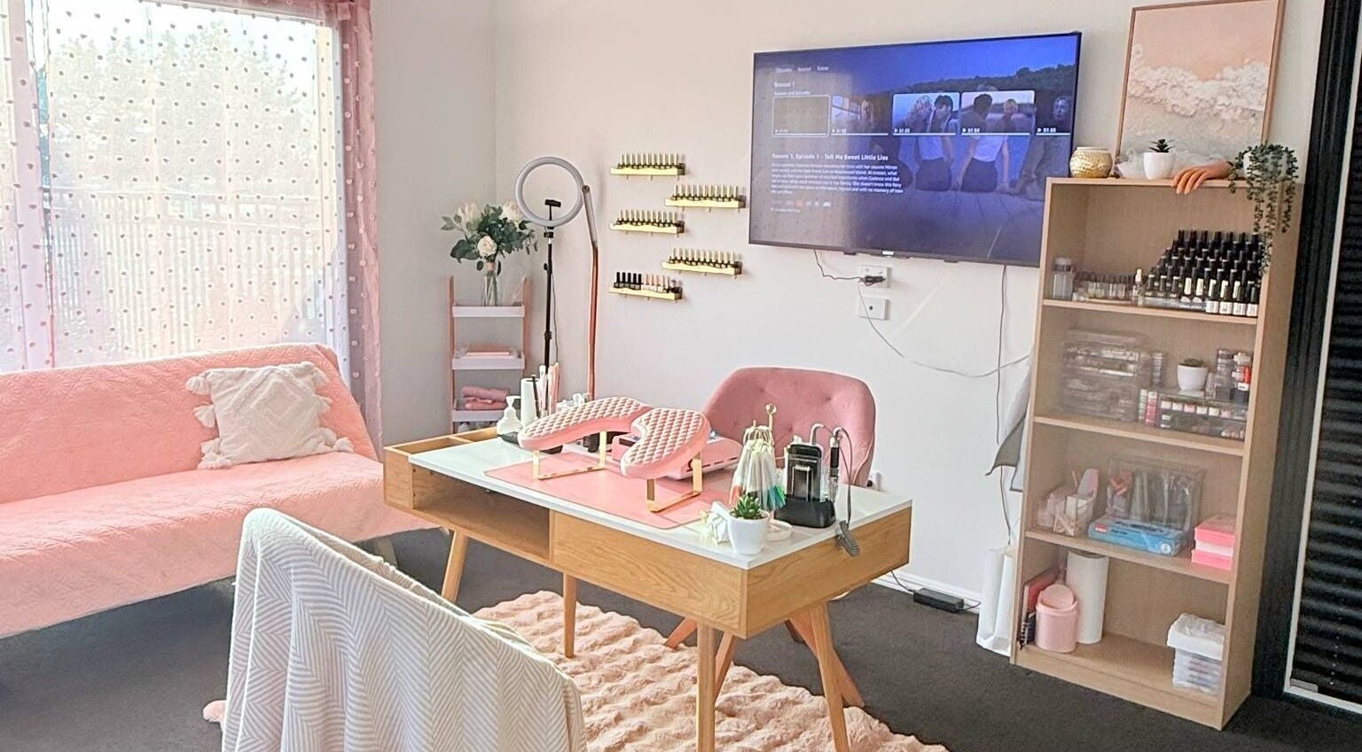 Chic interior of I Nailed It, By Sarah in Rangiora, Canterbury Region, NZ, showcasing a stylish nail salon.