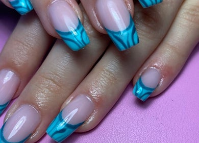 Elegant blue marble French tips at Dream Nails by Anna, Barking, England, GB.