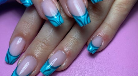 Elegant blue marble French tips at Dream Nails by Anna, Barking, England, GB.