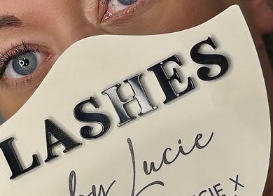 Close-up of styled lashes at Lashes By Lucie, Watford, England, GB featuring intricate eyelash design.