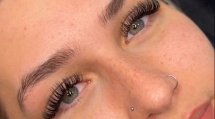 Close-up of stylish eyelash extensions at Lashes By Lucie, Watford, England, GB.