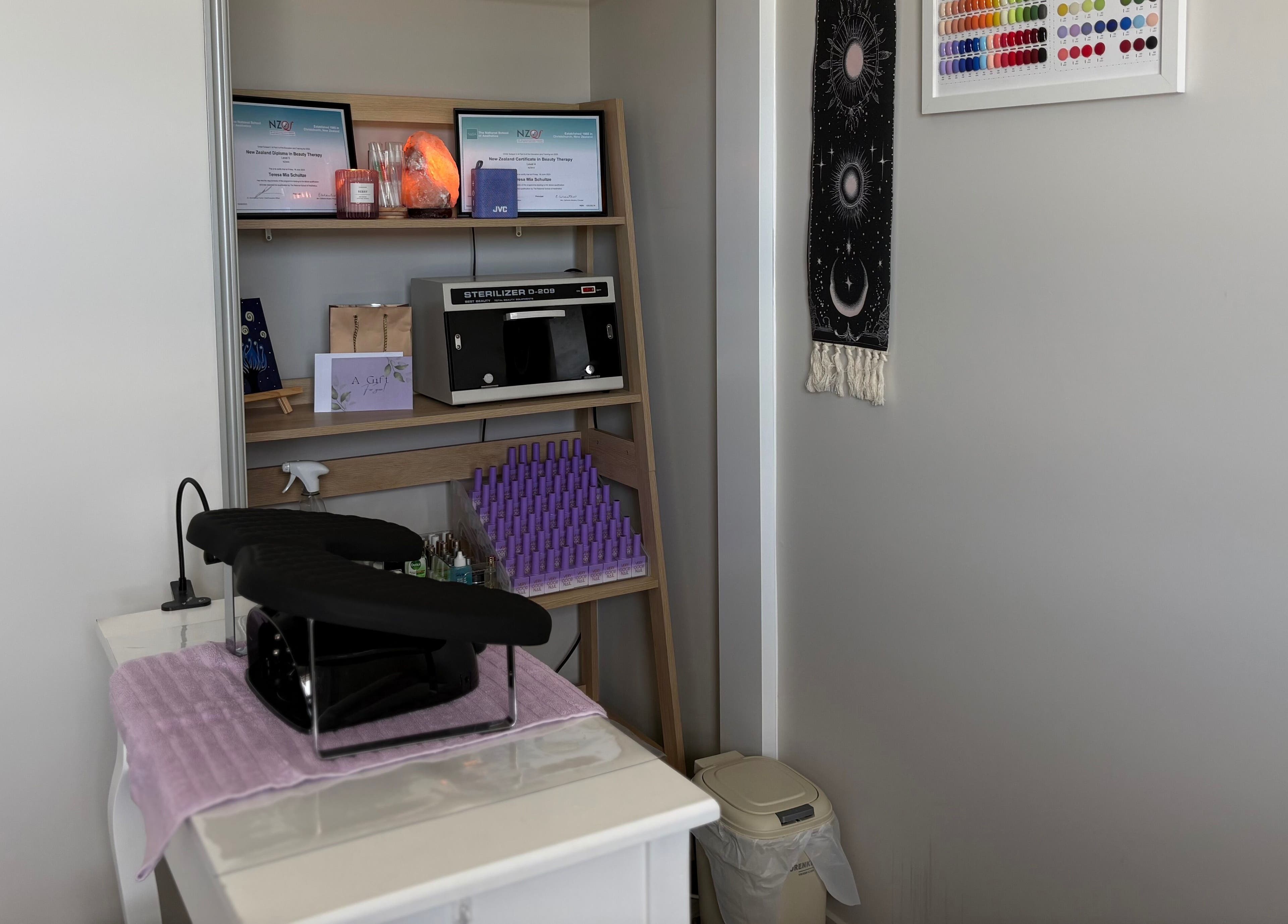 Therapy room corner at Glow Therapy - Beauty by Teresa, Woodend, Canterbury Region, NZ, with calming decor.