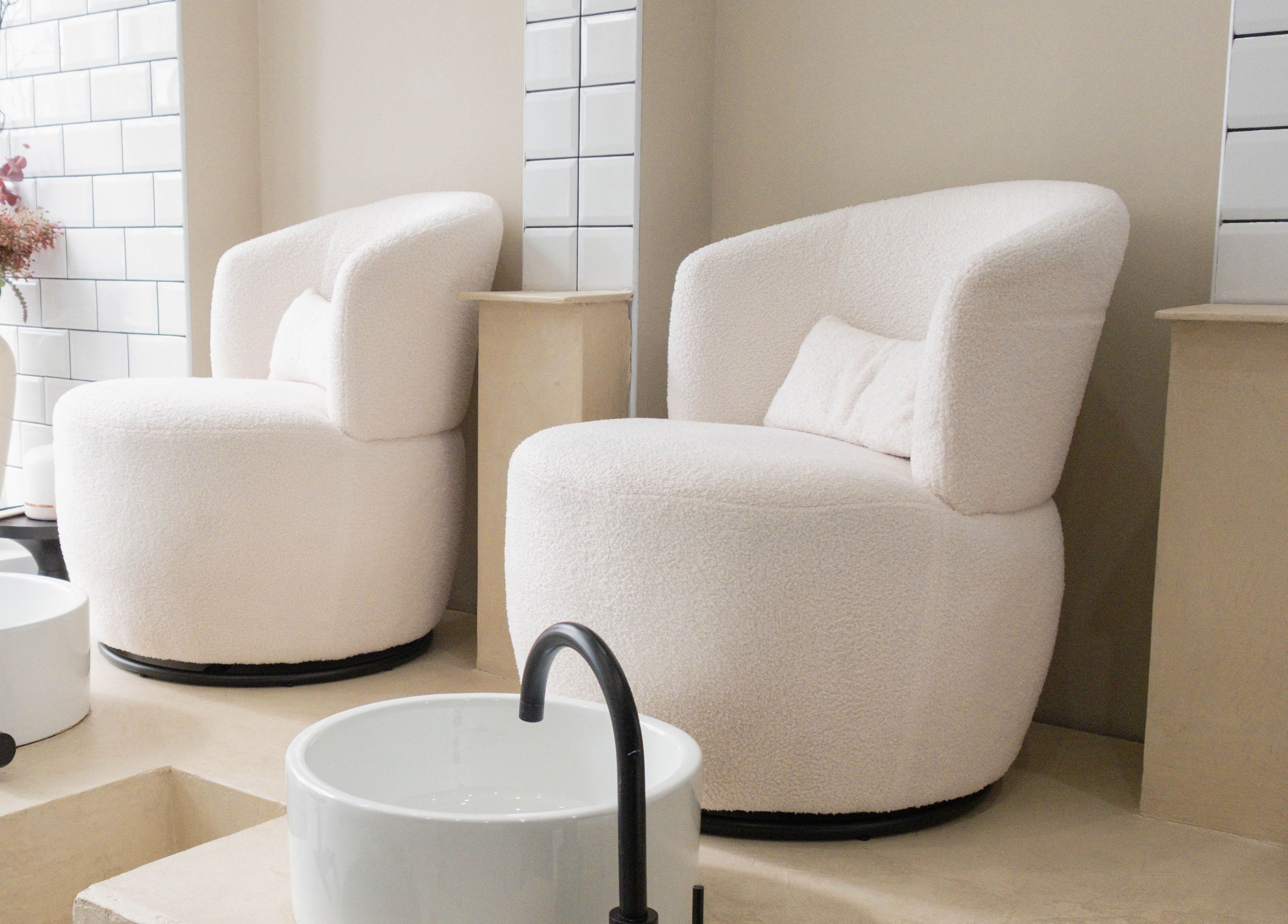 Elegant pedicure chairs at Awe London Shoreditch offering luxury in London, England, GB.