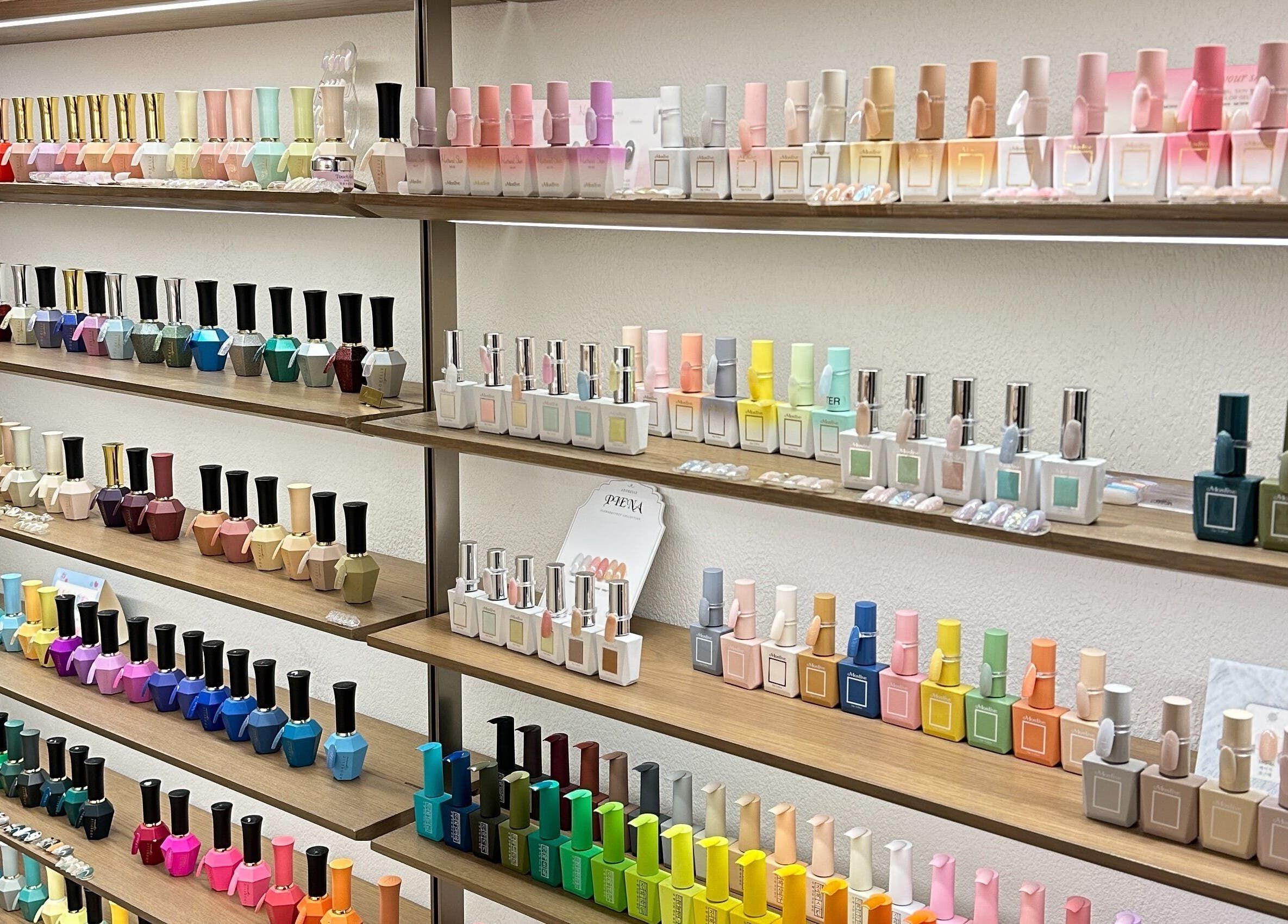Colorful nail polish display at Treasure Chest Nail Salon, Hong Kong Island, Hong Kong Island, HK.