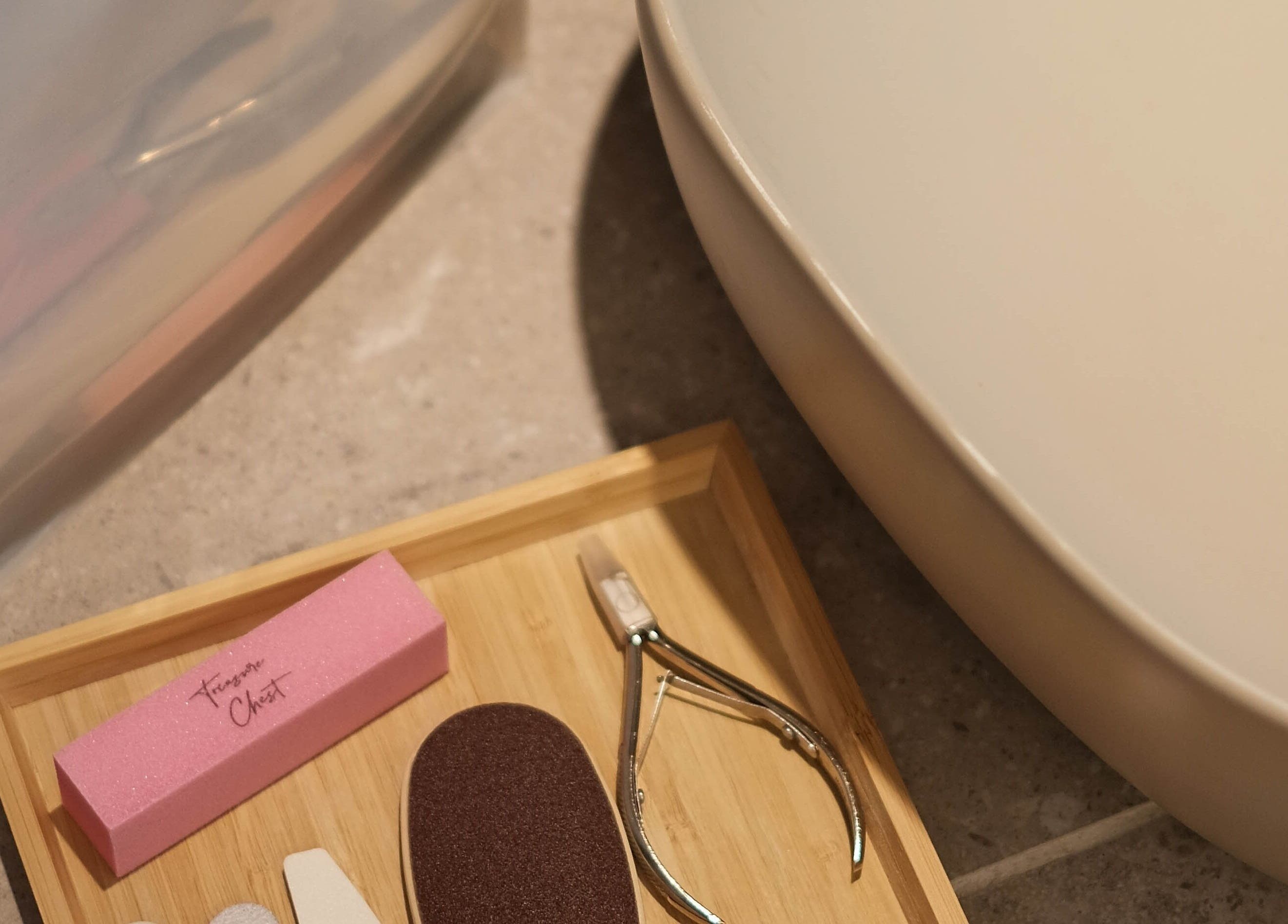 Nail care tools at Treasure Chest Nail Salon, Hong Kong Island, showcasing quality service.