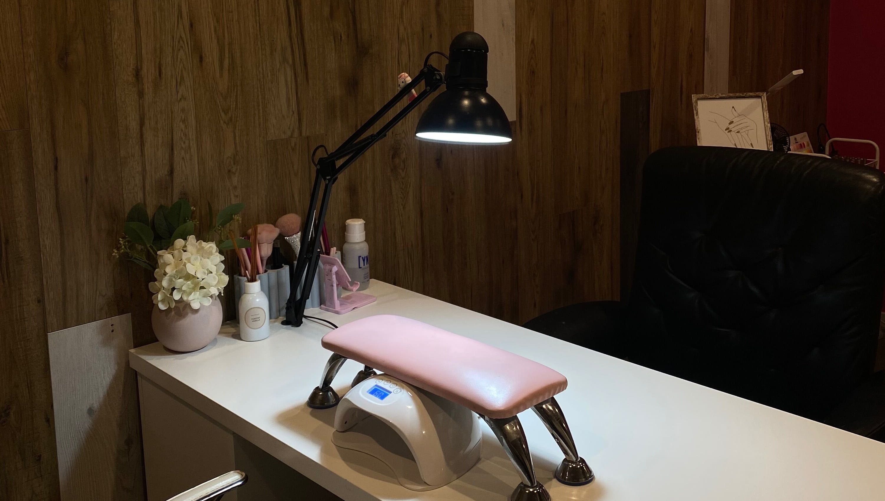 Beautifully organized nail station at Nails by Mia Sara, Melbourne, Victoria, AU, featuring chic decor and tools.