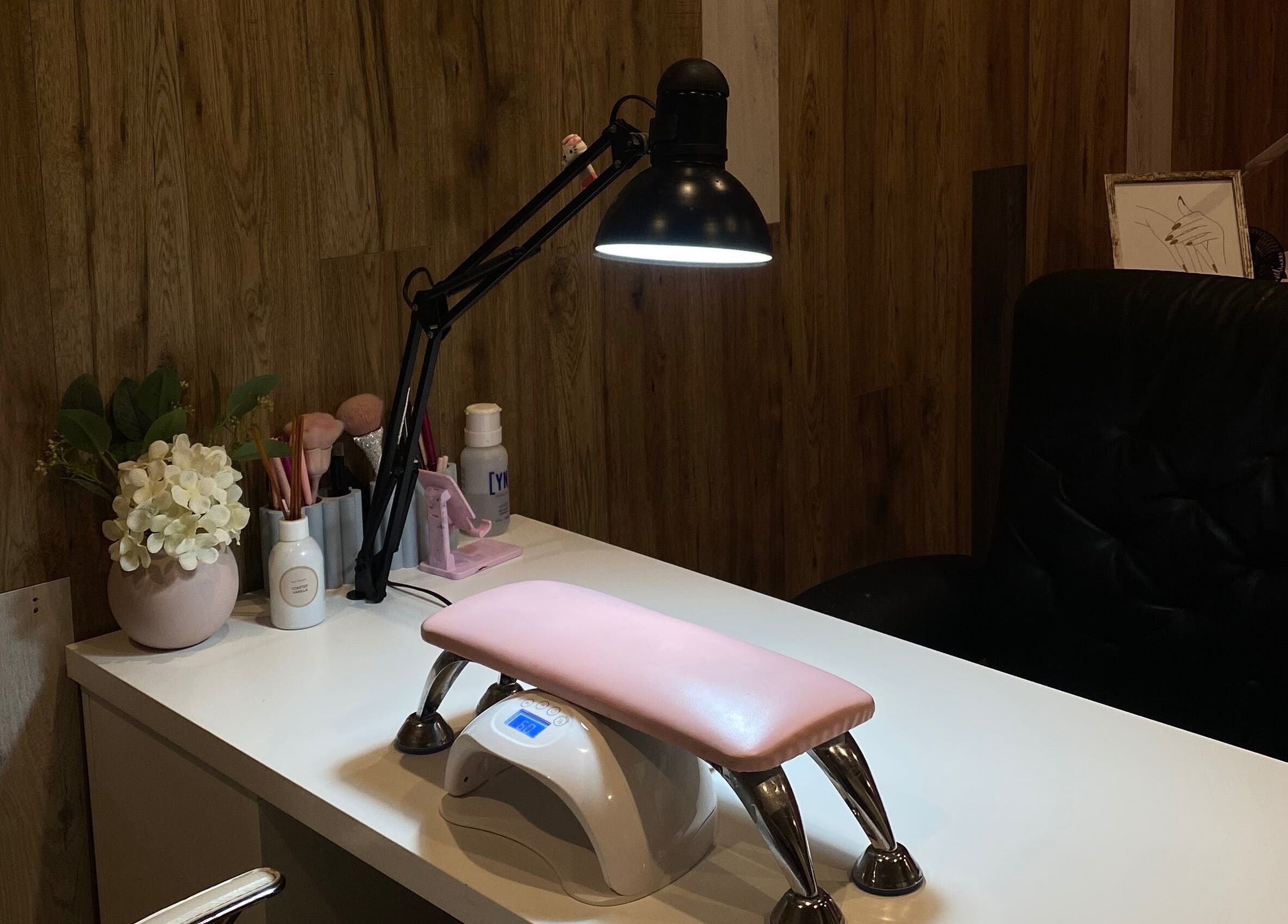 Beautifully organized nail station at Nails by Mia Sara, Melbourne, Victoria, AU, featuring chic decor and tools.