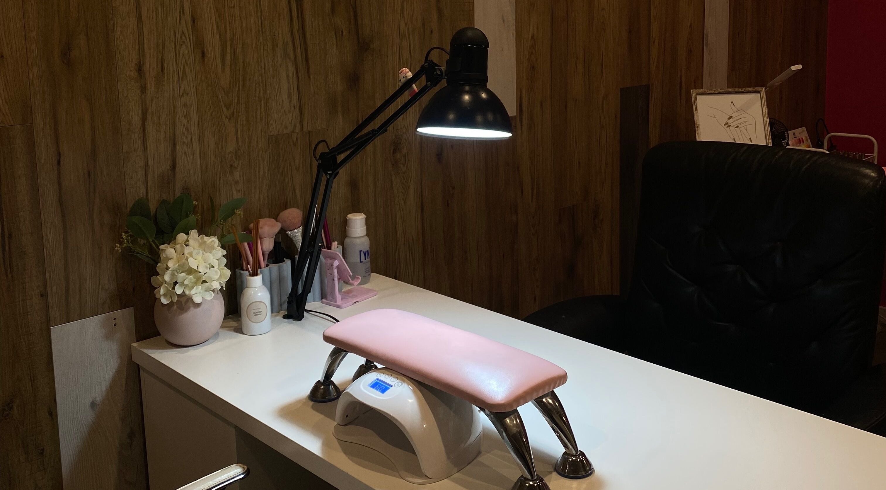 Beautifully organized nail station at Nails by Mia Sara, Melbourne, Victoria, AU, featuring chic decor and tools.
