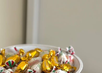 Bowl of colorful candies at The Mobile Lash and Brow Studio, Bundeena, New South Wales, AU.