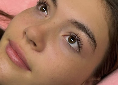 Close-up of freshly styled lashes at The Mobile Lash and Brow Studio, Engadine, New South Wales, AU.