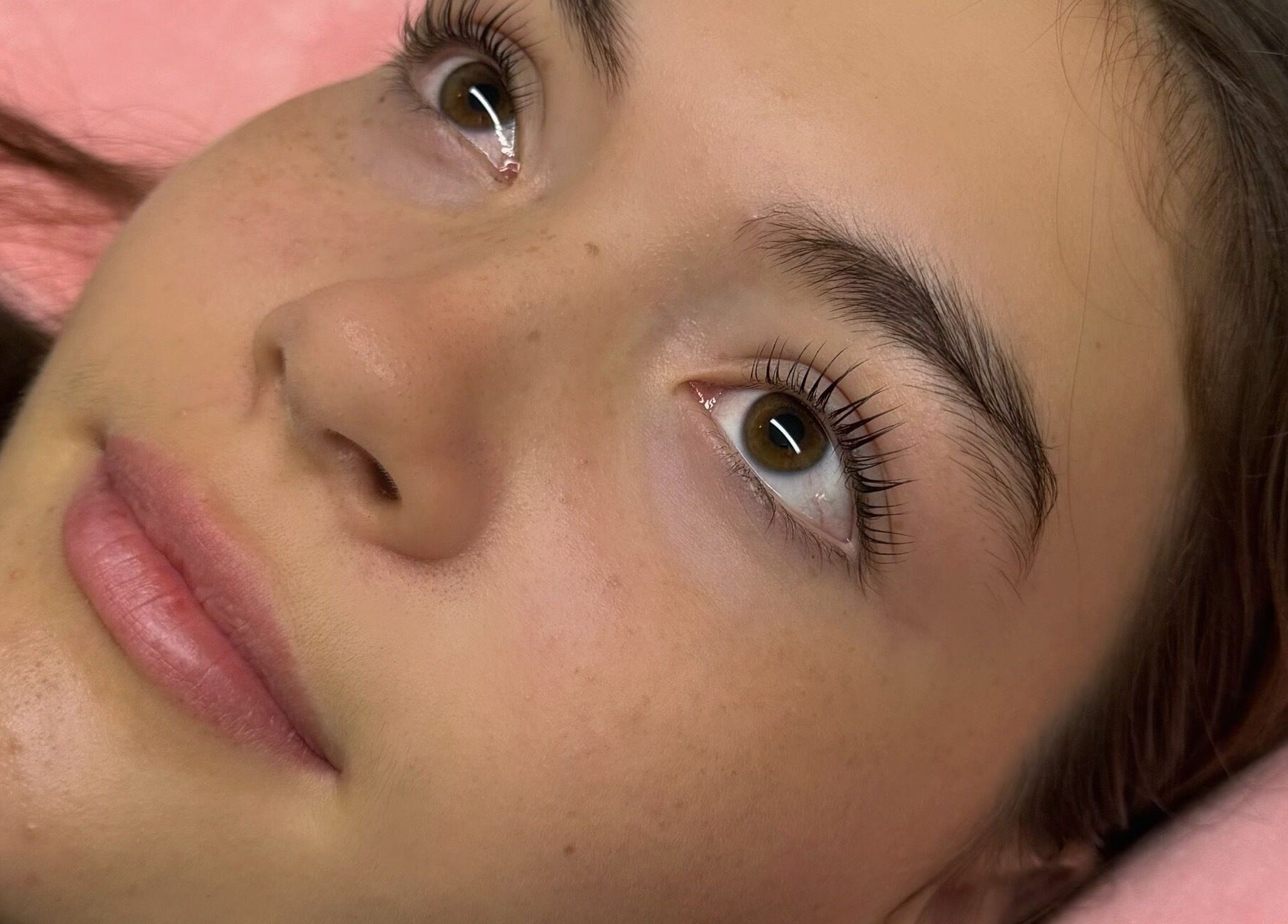 Close-up of freshly styled lashes at The Mobile Lash and Brow Studio, Engadine, New South Wales, AU.