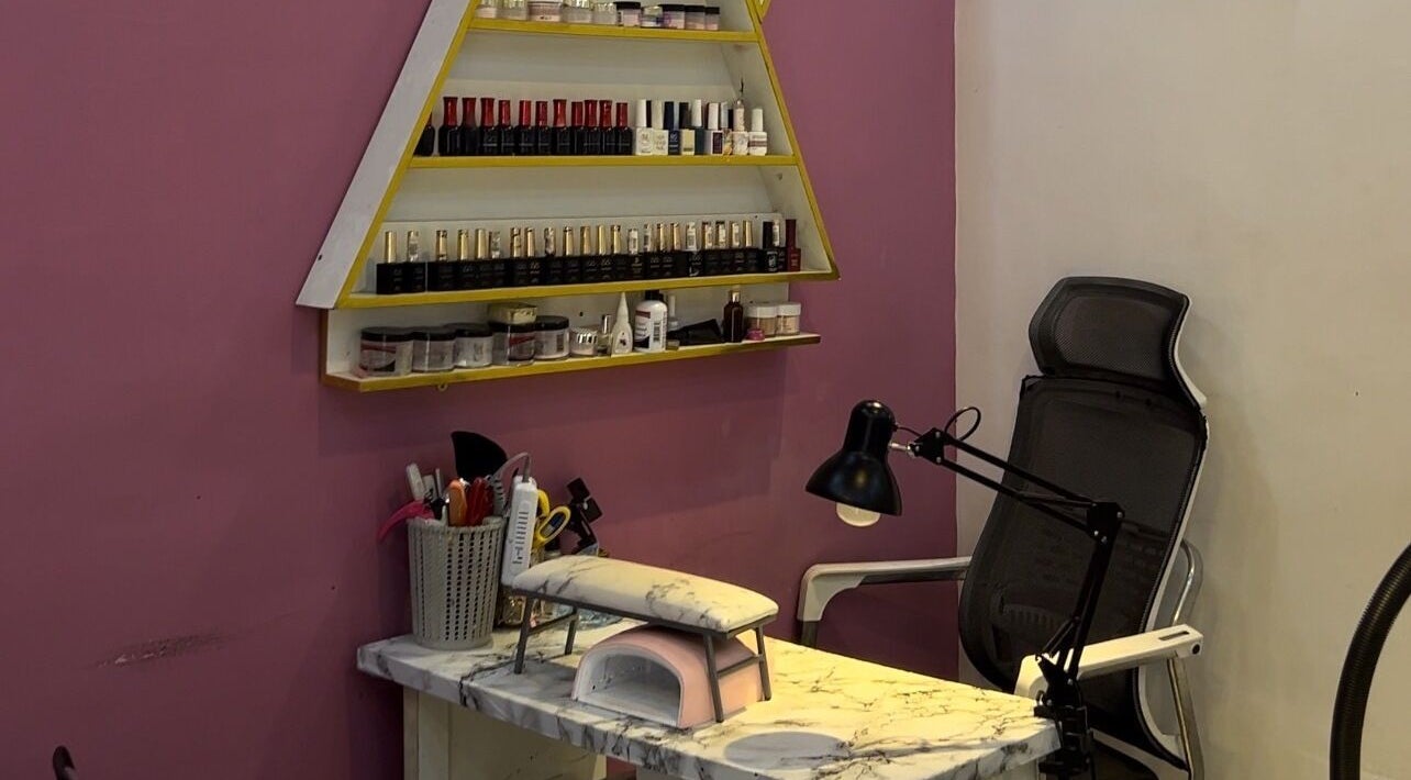 Elegant nail station at May_luxurybeauty, Lagos, Lagos, NG with stylish decor and manicure tools.