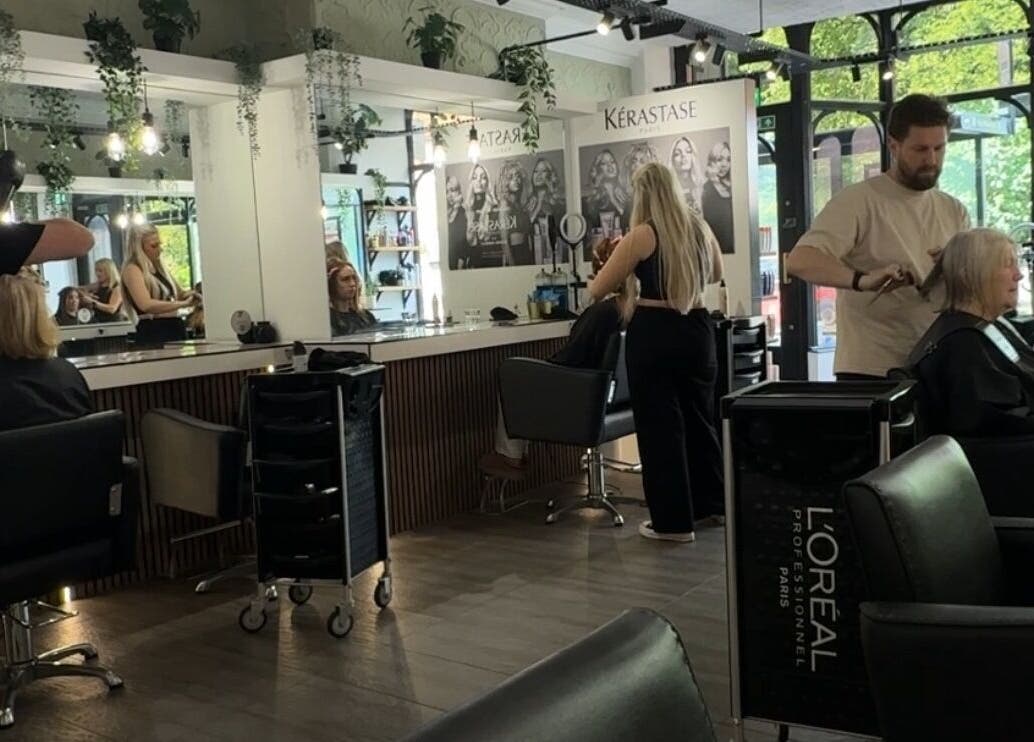 Clients enjoying hair styling at James Fulton Hair, Newcastle upon Tyne, England, GB with expert stylists.