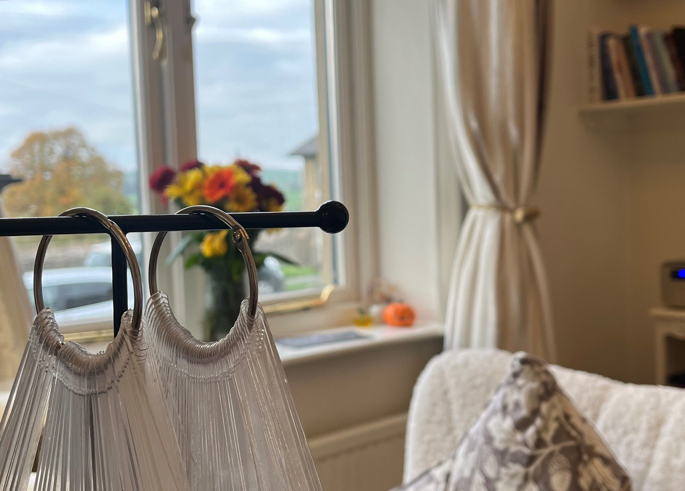 Inviting beauty room at The Essence Of Beauty, Chatburn, England, cozy decor and natural light.