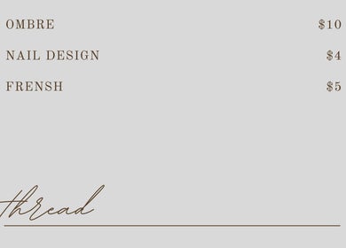 L'esthetic nail service price list showcasing ombre, design, and French options in Jabal Lubnan, LB.
