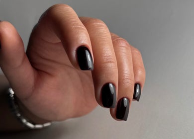 Close-up of sleek black nails at Nails by Ilona, Chicago, United States, US.