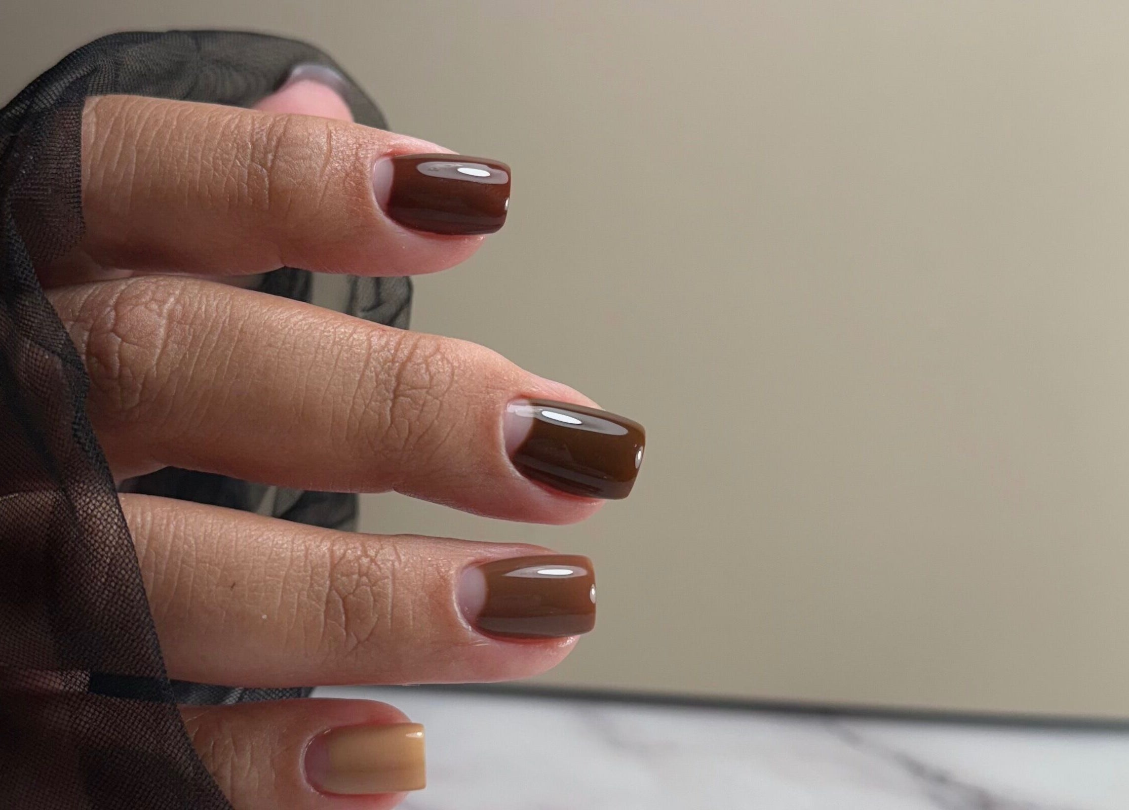 Stylish brown gel manicure at Nails by Ilona, Chicago, United States, US.
