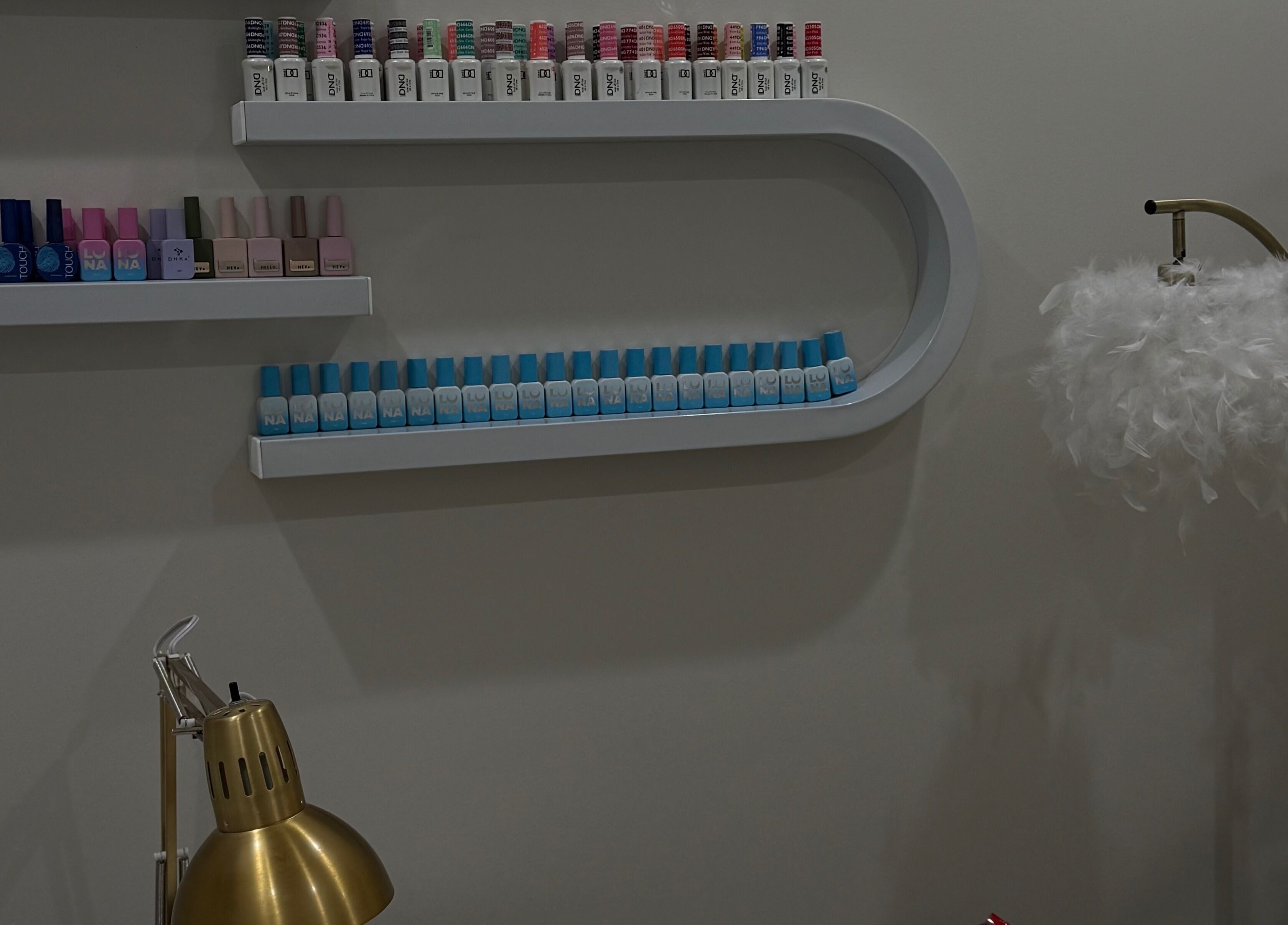 Elegant nail polish display at Nails by Ilona, Chicago, United States, US, featuring various vibrant colors.