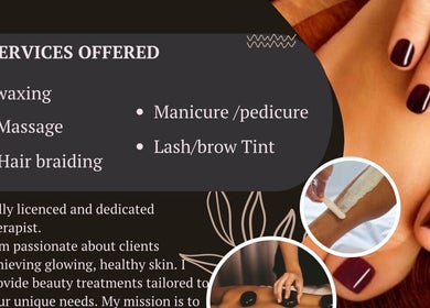 Service menu showcasing waxing, massage, and more at Serene S. Esthetics & Hair Lounge, Newport, Wales, GB.