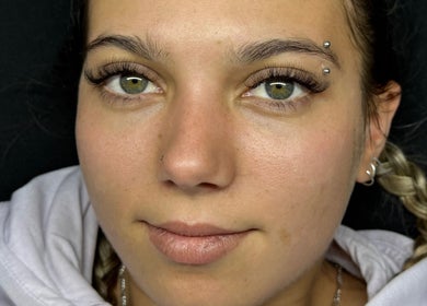 Close-up of eyelash extensions at 𝐁𝐀𝐑𝐄 + 𝐁𝐋𝐈𝐍𝐊 𝐋𝐀𝐒𝐇 𝐇𝐀𝐔𝐒, Morayfield, Queensland, AU.