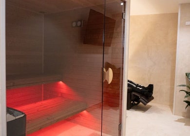 Relaxing sauna at Paced Recovery in Melbourne, Victoria, AU, for ultimate comfort and rejuvenation.