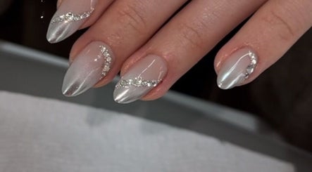 Close-up of elegant rhinestone nail art at Nailspa, Singapore, SG.